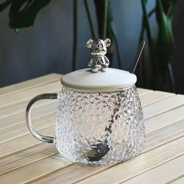400ml Hammer Pattern Coffee Bear Cup Juice Glass Mug Temperature Heat Resistant Hand Handle Tea Cup Household Drinking Cocktail