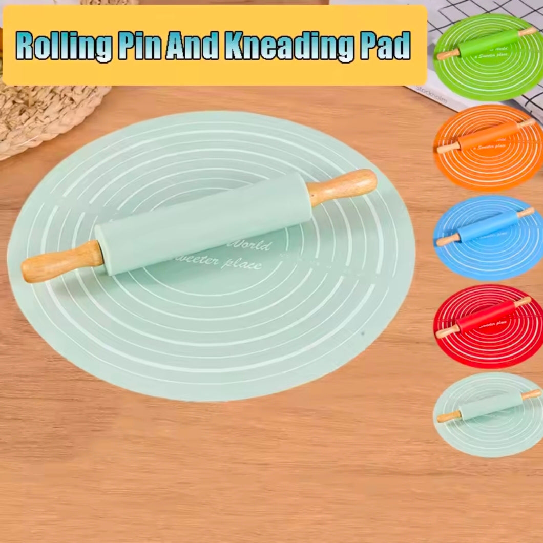 Silicone Dough Mat And Non-stick Rolling Pins Set Kneading Pad Anti-Slip Pastry Boards For Pizza Pastry Bread Baking Tools