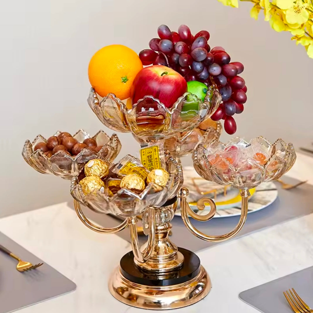 European-Style Multi-layer Fruit Tray Alloy Base Rotatable Cake Tray Living Room Household Dried Fruit Snack Storage Glass Tray