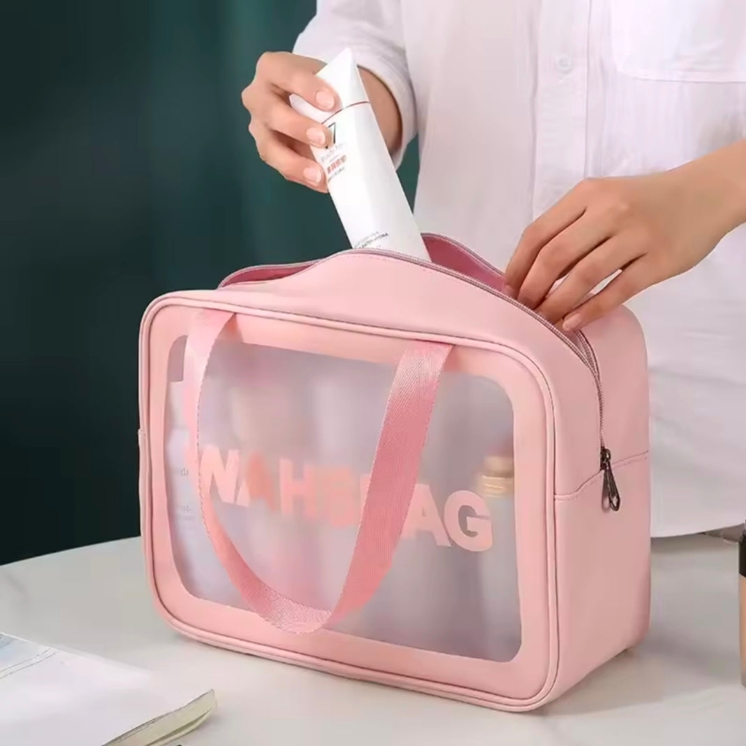 Portable Makeup Bag Large Capacity Make Up Brushes Lipstick Powder Travel Cosmetics Storage Toiletry Bag Waterproof Transparent