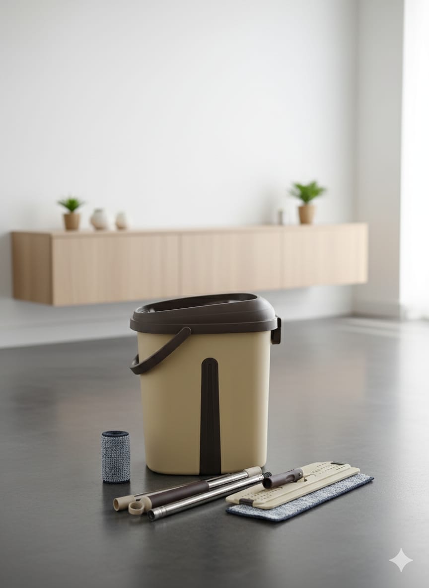 Oval Shape Flat Squeeze Mop with Bucket 360 Degree Rotation With 2 Microfibre Pads