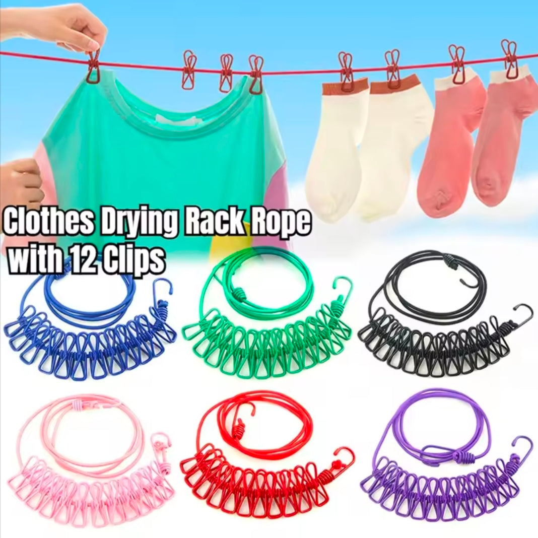 Camping Clothesline with 12 Hanging Clips