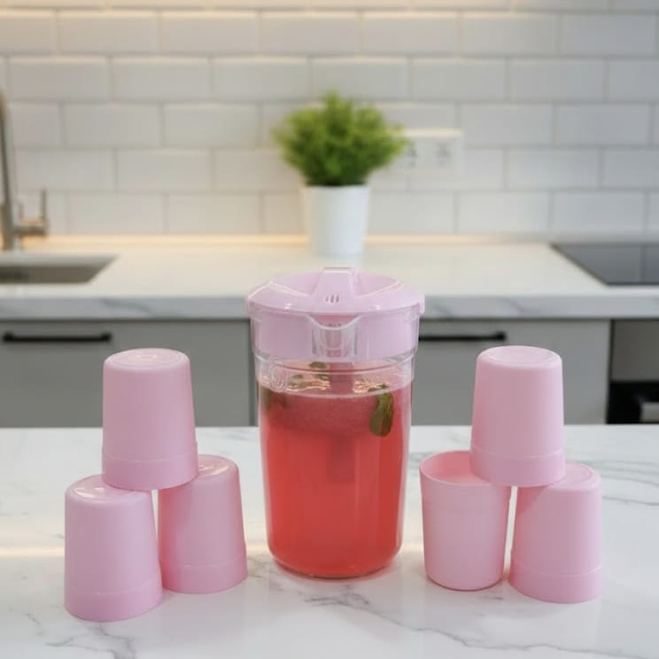 Plastic Jug & Glass Set Of 6 Pieces, Korean Jug Set Of 300 ML, Best Quality