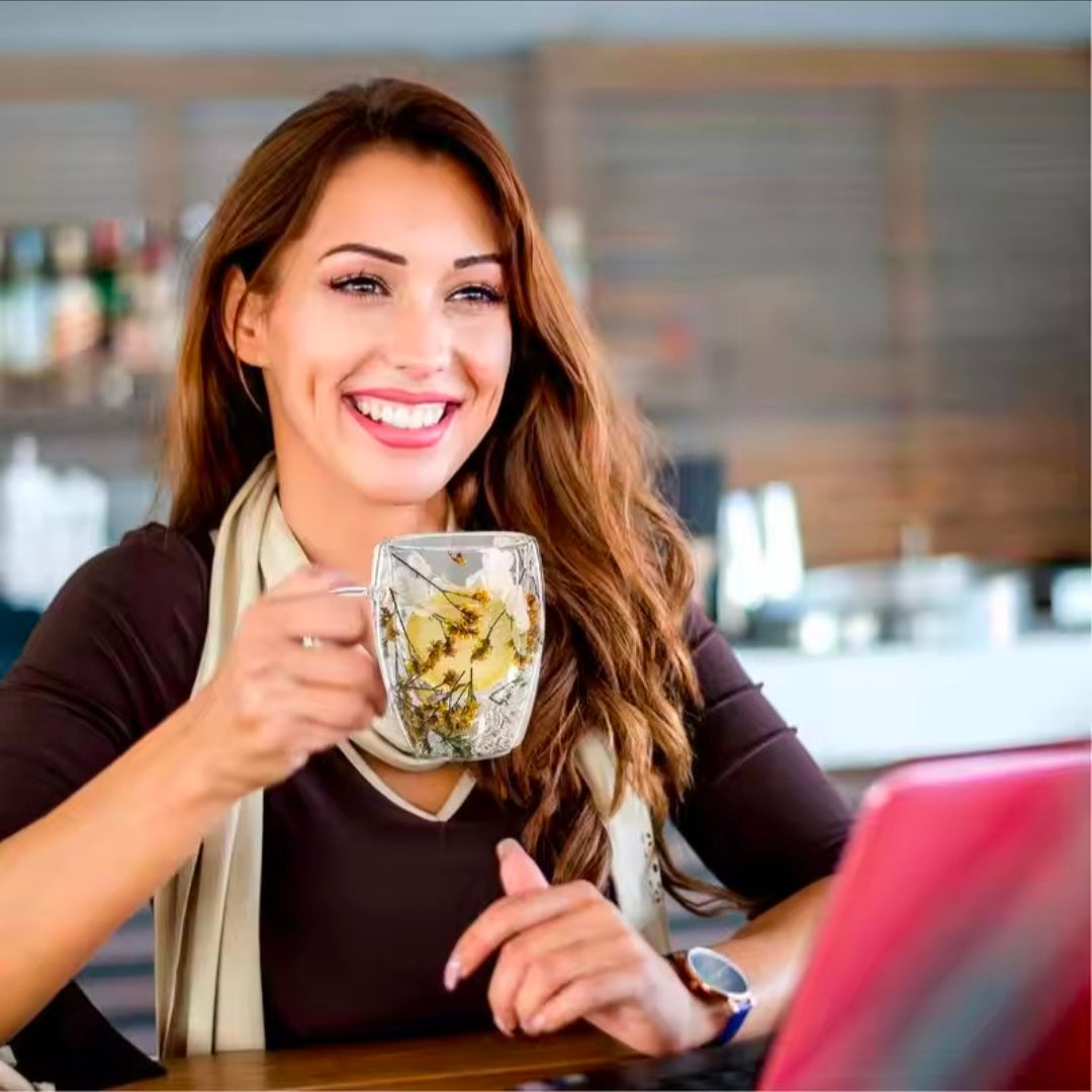 Double Wall Glass Cup 350ml Dry Flower Cup With Handle Anti-Scalding Mugs for Milk Chocolate Tea Juice Hot Cold Beverages