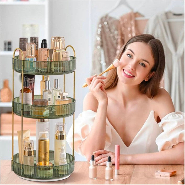 Cosmetic Organizer 360 Degree Rotating Cosmetic Storage Rack Adjustable Cosmetic Storage Display Case Space-Saving Home Storage