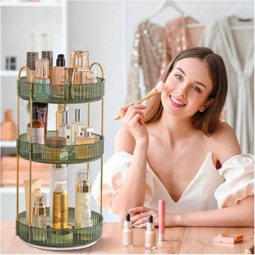 Cosmetic Organizer 360 Degree Rotating Cosmetic Storage Rack Adjustable Cosmetic Storage Display Case Space-Saving Home Storage