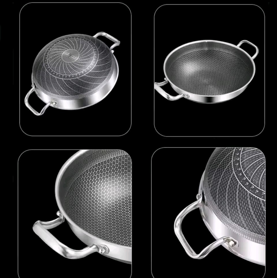 304 Stainless Steel Non-Stick Frying Pan – 28cm Honeycomb Wok