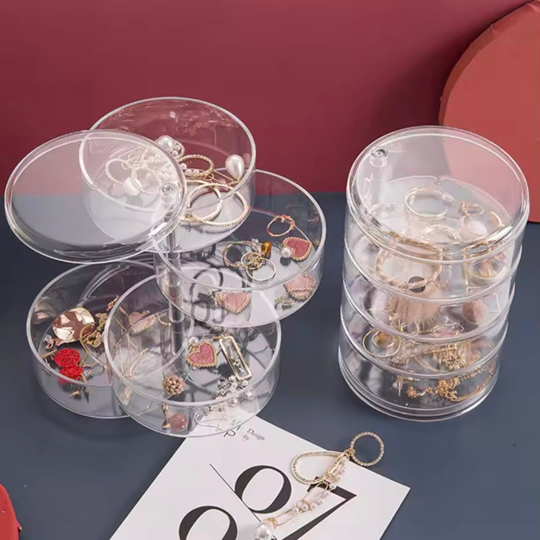 Rotating Jewelry Storage Box Makeup Storage Rack Bracelet Earring Round Plastic Organizer Boxes Holder Display Rack With Cover