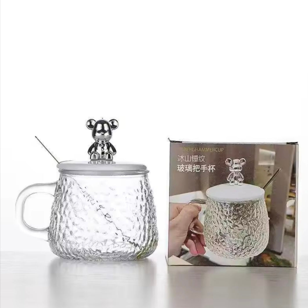 400ml Hammer Pattern Coffee Bear Cup Juice Glass Mug Temperature Heat Resistant Hand Handle Tea Cup Household Drinking Cocktail