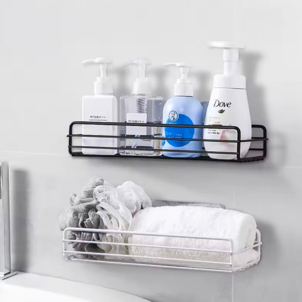 No Drilling Rectangle Iron Storage Rack Strong Adhesive Bathroom Kitchen Shelf Bathroom Toilet Organizer Stainless Steel Hook In