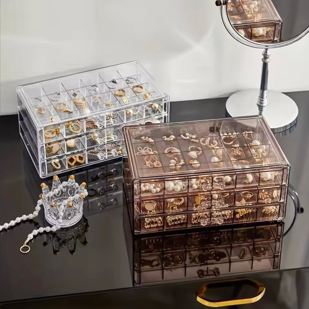 72/120 Grids Jewelry Organizer Display Acrylic Cosmetic Storage Box 3 Layers Organizer Holder Nail Ring Earring Drawer Container