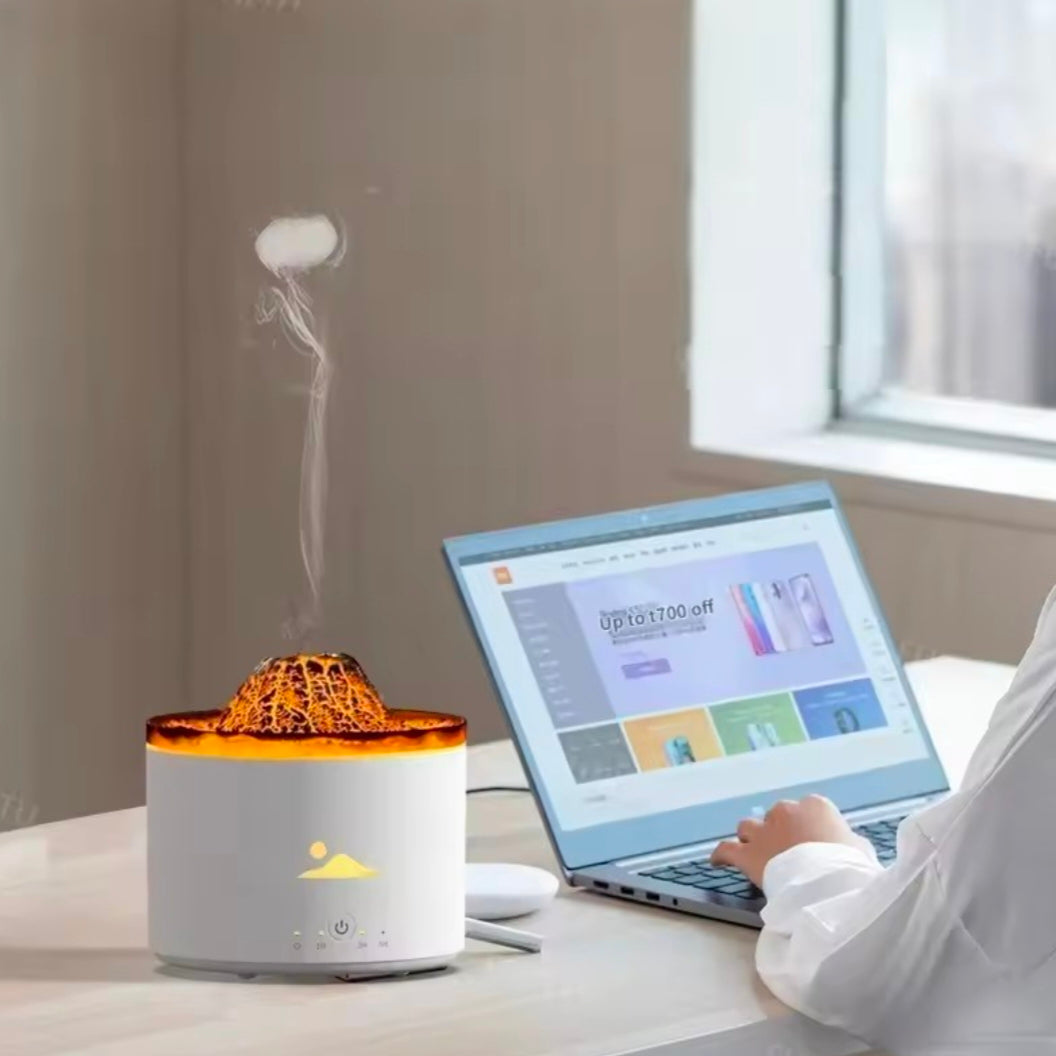 Volcano Fire Flame Air Humidifier Aroma Diffuser Essential Oil Smoke Ring Spray for Home or car Fragrance Mist Maker LED Lamp