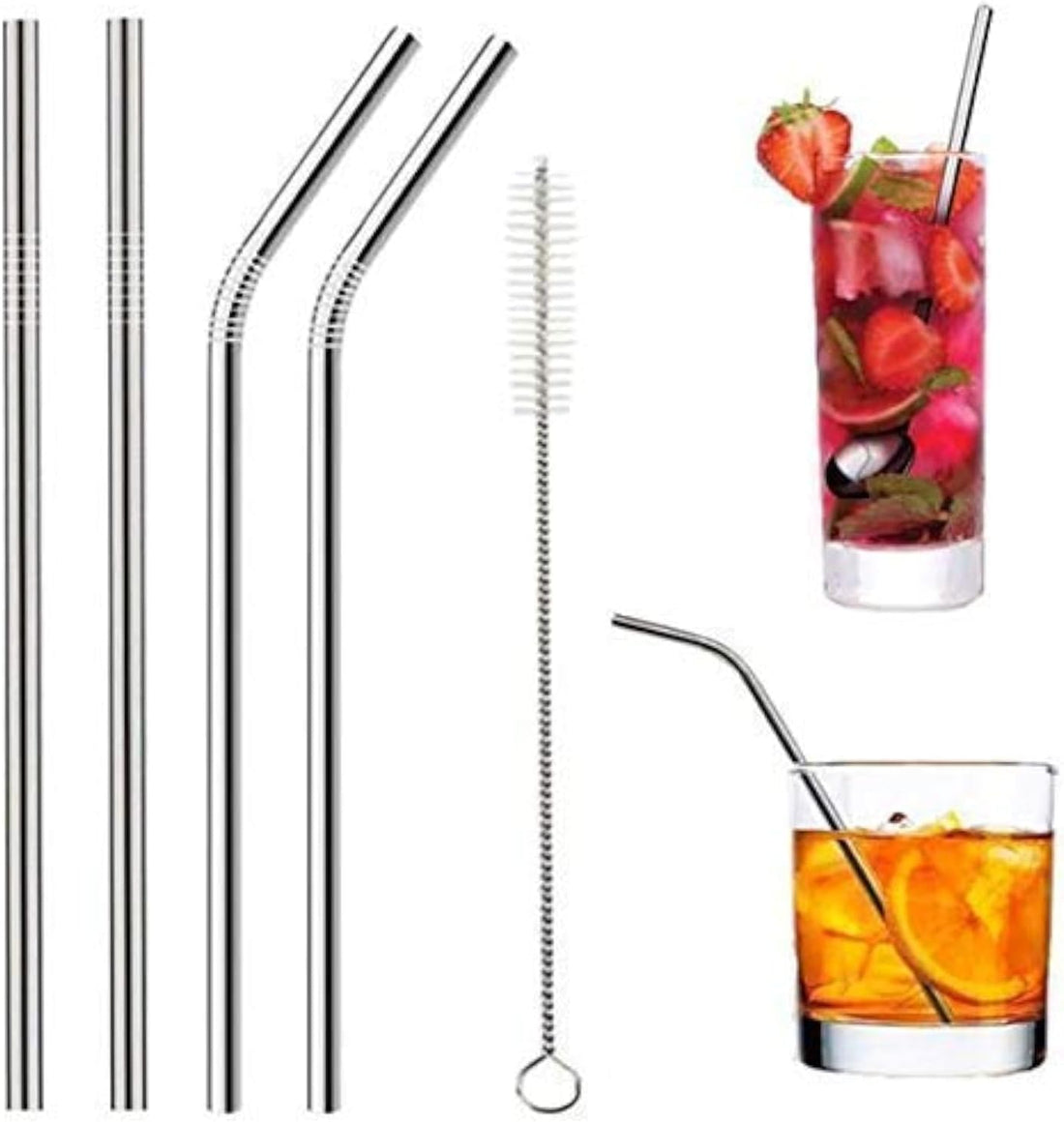 Creative Cocktail Straw Set, Stainless Steel 4 pc set