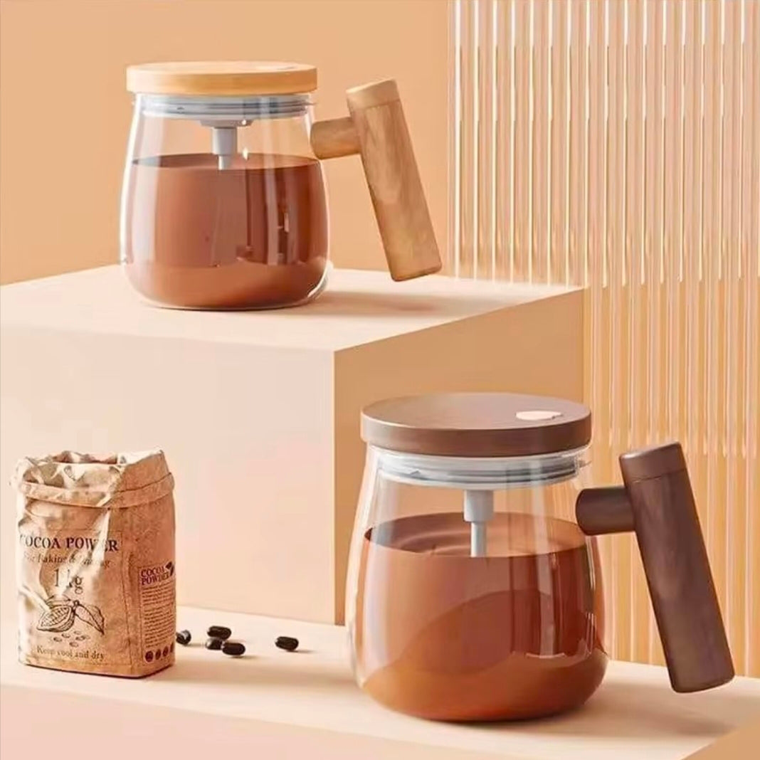 Automatic Electric Coffee Stirring Cup Maple Wood Pattern Shake Cup High Aesthetic Value Breakfast Cup Home Living Goods