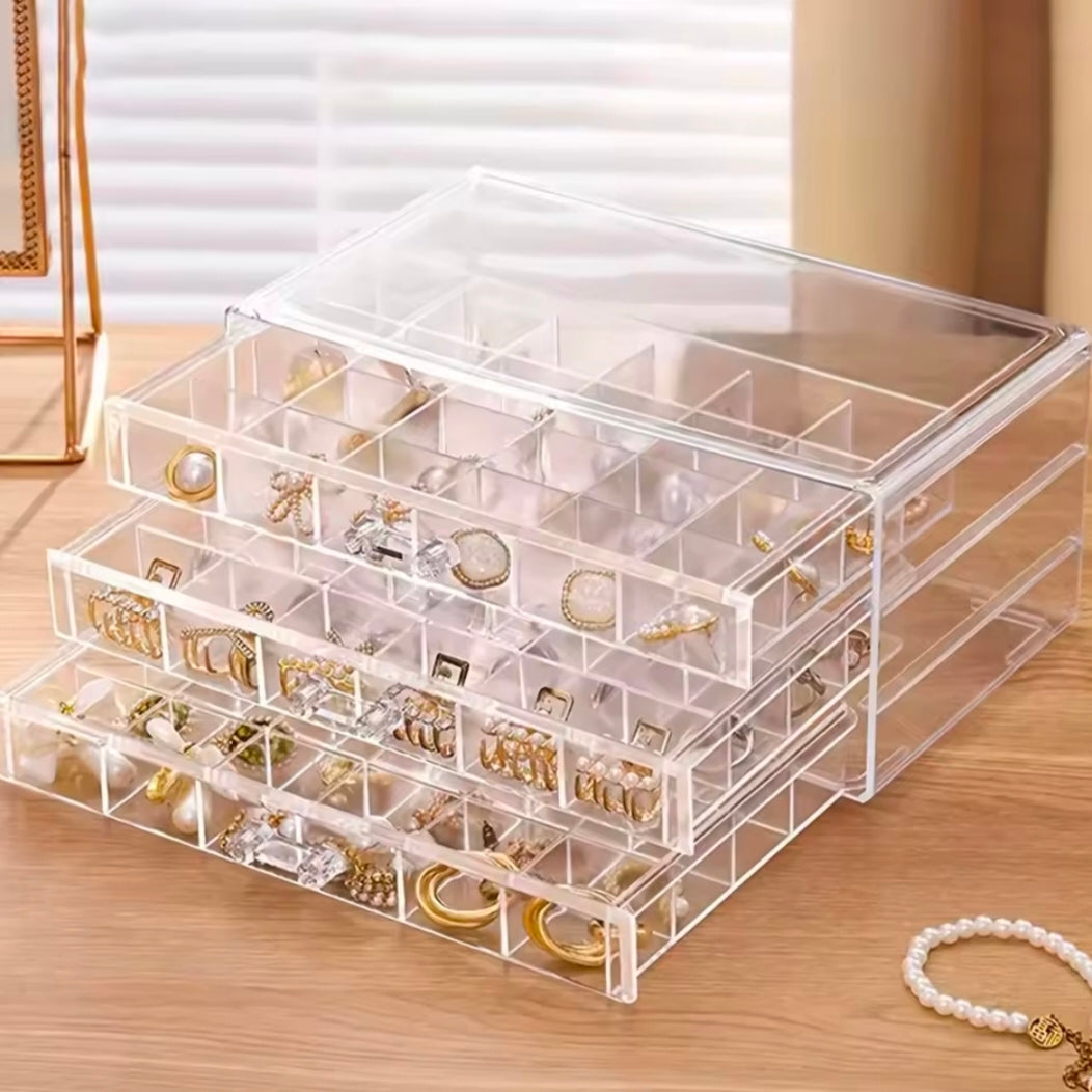 72/120 Grids Jewelry Organizer Display Acrylic Cosmetic Storage Box 3 Layers Organizer Holder Nail Ring Earring Drawer Container