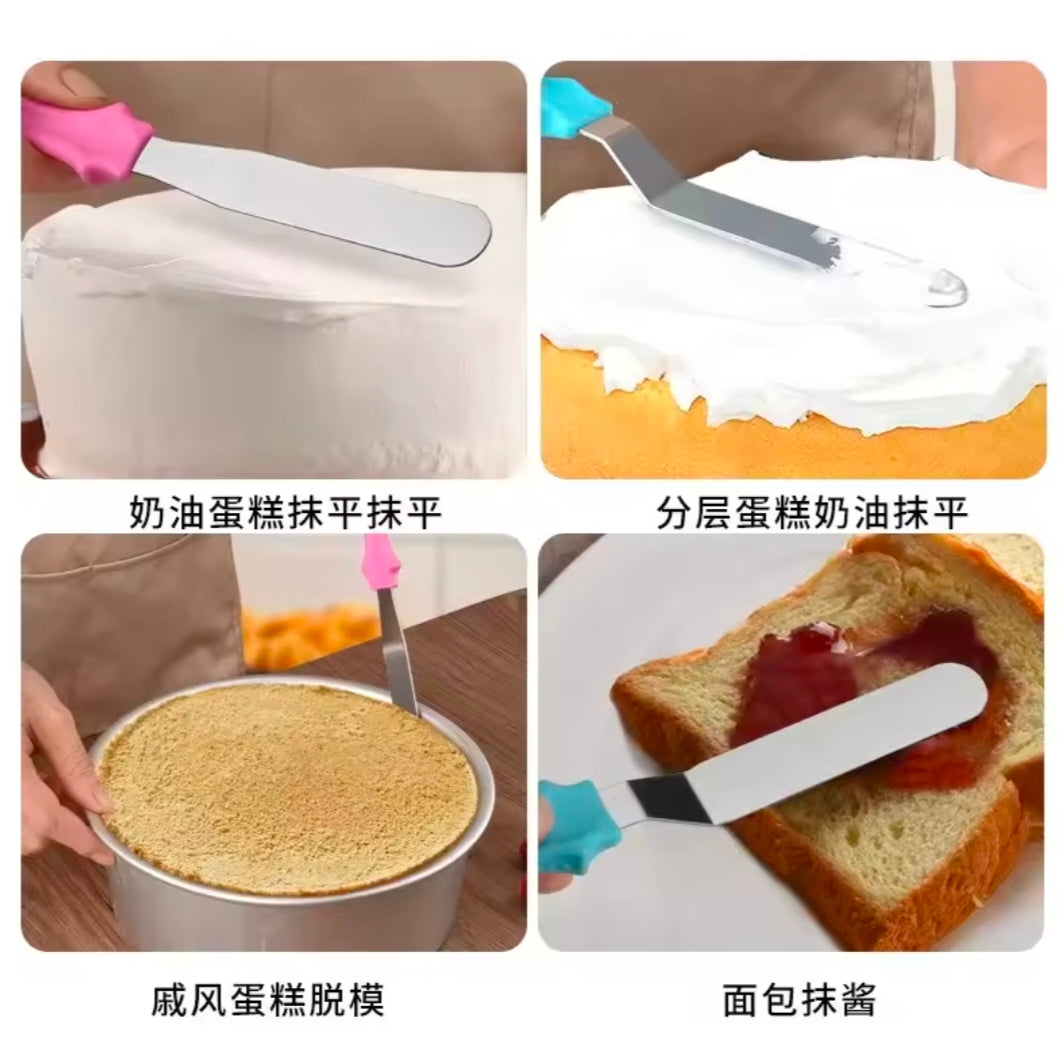 3-Piece Stainless Steel Cream and Cake Decorating Spatula Set with Plastic Handle