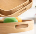Multipurpose Round Rectangular Bamboo Wooden Serving Tray Household Tea Coffee Trays Kitchen Storage Tray for Breakfast Food