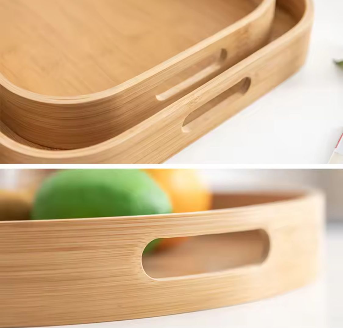 Multipurpose Round Rectangular Bamboo Wooden Serving Tray Household Tea Coffee Trays Kitchen Storage Tray for Breakfast Food