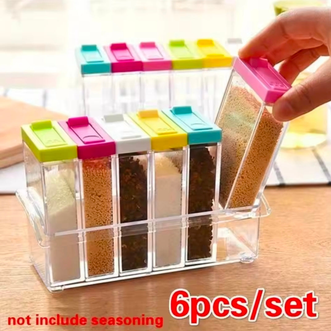 6Pcs/Set Spice Jar Seasoning Box Kitchen Spice Storage Bottle Jar Transparent PP Salt Pepper Cumin Powder Box Kitchen Tool