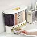 Sealed Rice Storage Box 10L 6 Grid Cereal Grain Container Dry Food Dispenser Grain Storage Jar Bucket Home Kitchen Storage Tools
