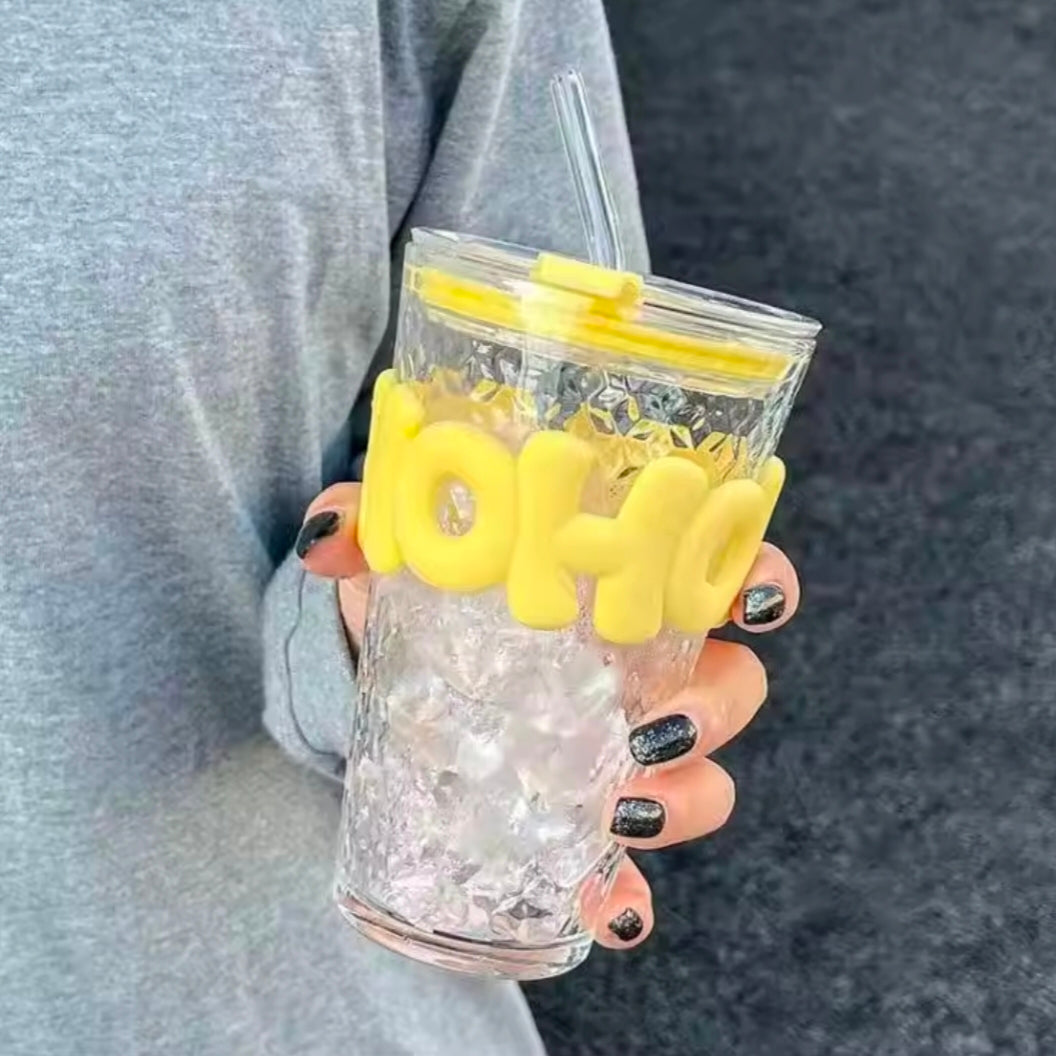 Kawaii Water Bottle For Coffee Juice Tea Cute Tumbler Glass Cup With Straw Lid Portable Reusable Drinking Bottle Straw Water Cup