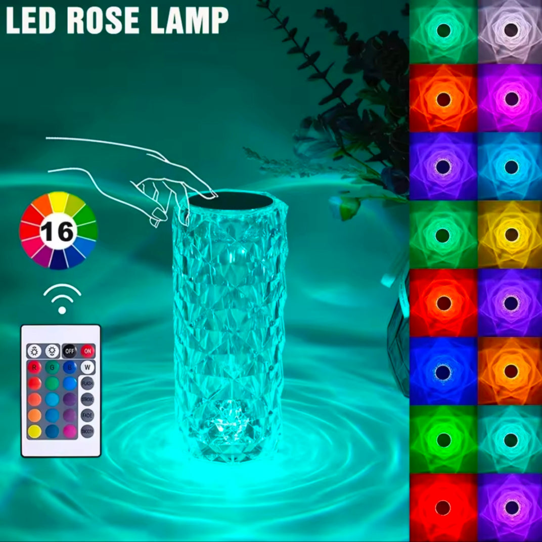 Crystal Diamond Table Lamp Rechargeable Acrylic Bedroom Bedside Ambiance Lamp Rose Decorative Lamp Touch Creative Night Lights