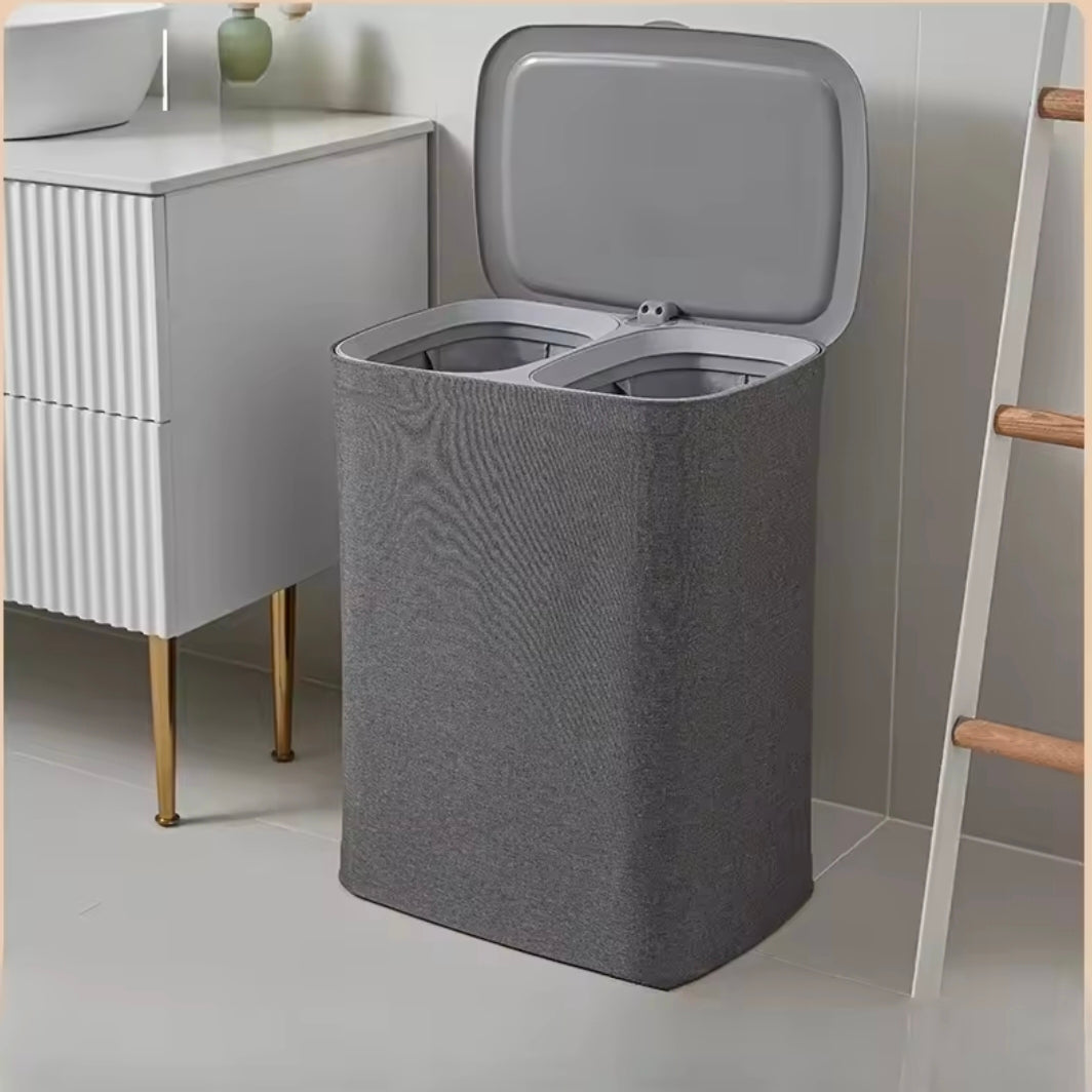 Japanese Style Foldable Fabric Dirty Clothes Basket Storage Basket Household Bathroom Compartment With Lid Laundry Basket