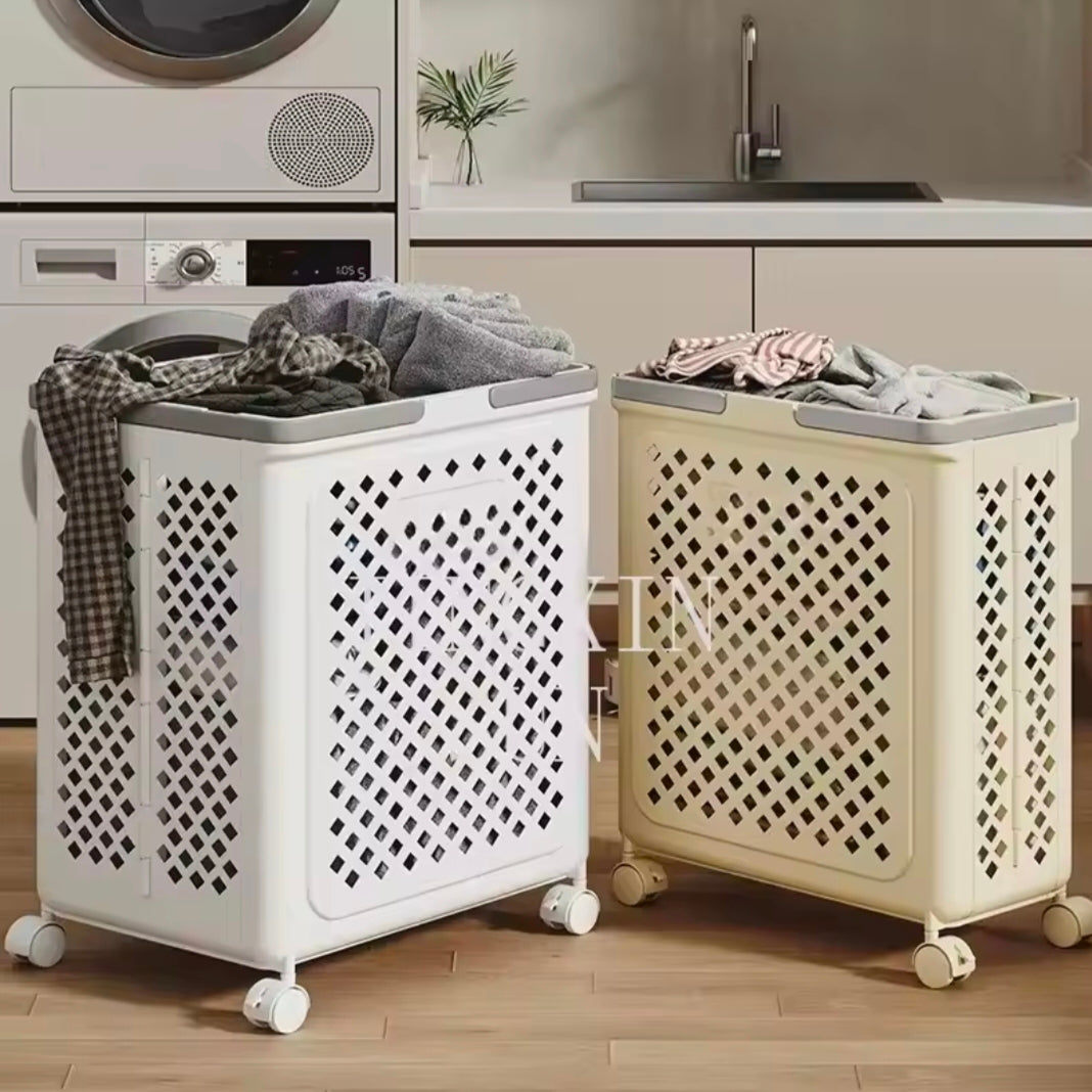 Household New Products Multifunctional Foldable Laundry Basket Toys Clothes Plastic Storage Basket with Wheel Handles