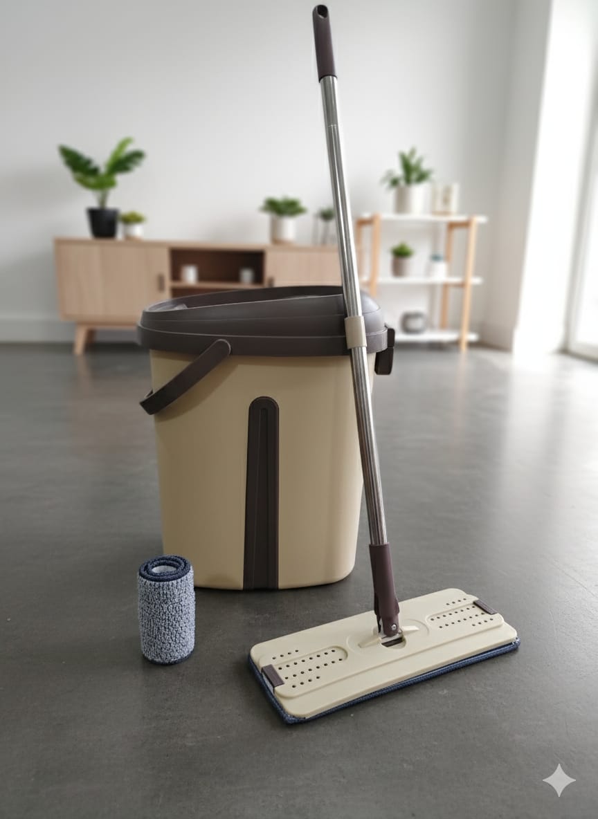 Oval Shape Flat Squeeze Mop with Bucket 360 Degree Rotation With 2 Microfibre Pads