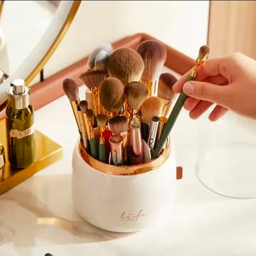 Makeup Brush Holder Storage Box with lid 360 Degree Rotating Dustproof Makeup Brush Storage Box Suitable