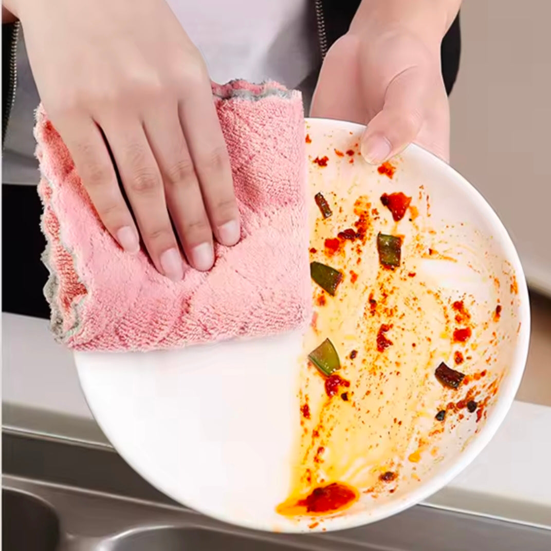 10pcs Microfiber Towel Absorbent Kitchen Cleaning Cloth Non-stick Oil Dish Towel Rags Napkins Tableware Household Cleaning
