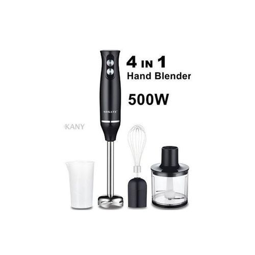 Hand Immersion Blender 500W 4-in-1 Stainless Steel Stick Food Mixer 700ml Mixing Beake 500ml Processor Whisk