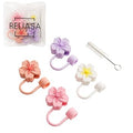 Floral-shaped earbud holders with RELIASA packaging on a white background
